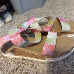 Women’s Tie-Dye Platform Sandals - Pink/Green